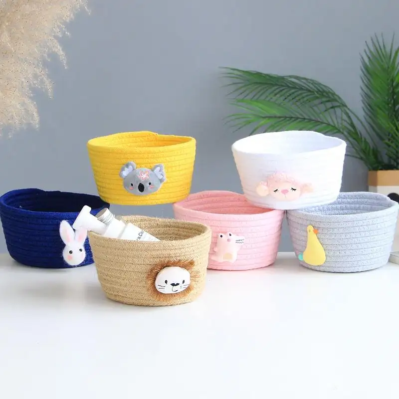 16*9CM 1Pcs Cartoon Animals Hand Woven Basket Kids Toys Desktop Organizer Sundries Storage Box Laundry Baskets