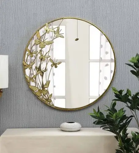 SWT 2020 NEW Hot Selling Metal Gold Frame Round Butterfly Decorative Wall Mirror