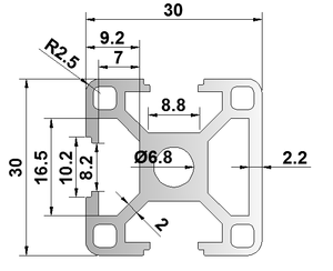 โปรไฟล์อลูมิเนียมอุตสาหกรรม OB3030N1 T5 Temper ร่องซีลด้านเดียว N1 T Track V Slot Extrusion พร้อมบริการตัด - Product Image 6