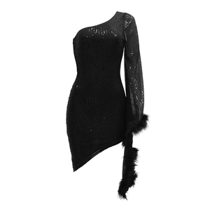 Tutto esaurito <span class=keywords><strong>senza</strong></span> rifornire eleganti <span class=keywords><strong>abiti</strong></span> asimmetrici con paillettes monospalla con maniche svasate - Product Image 6