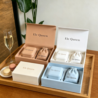 Coffret cadeau de luxe personnalisé avec logo magnétique, boîte à bijoux rectangulaire en papier, étui à bijoux en velours, sac à cordon en suède, boîte à bagues