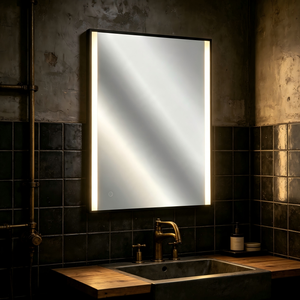 Vertical Narrow Black Aluminum Frame LED Bathroom <b>Mirror</b>, Side Warm Light Strip, Touch Control Wall Mounted <b>Smart</b> Vanity <b>Mirror</b> - Product Image 4
