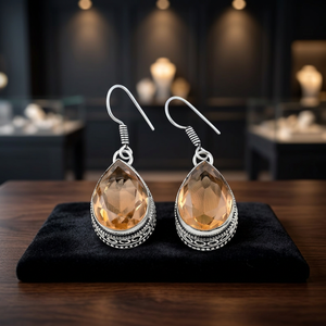 Vintage Tibetan Silver Pear Cut Crystal Drop <b>Earrings</b> Women's Party Jewelry Antique Silver Plated Bezel Setting - Product Image 2