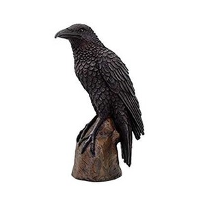 Estatua de pájaro cuervo negro WeiVista sobre tronco, figura de resina fundida en frío - Product Image 1