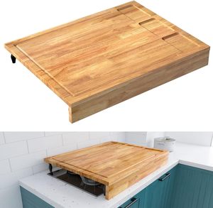 <span class=keywords><strong>Planche</strong></span> à découper et couvercle de cuisinière en bois massif surdimensionné, 2 en 1, avec pieds amovibles et bac à jus - Product Image 6