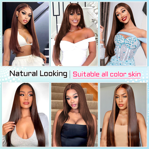 Top 180% densité 4 # brun 13x6 dentelle avant perruque longue ligne droite cheveux humains pré plumé frontal perruques avec cheveux <span class=keywords><strong>Boby</strong></span> pour les femmes noires - Product Image 4
