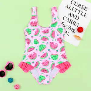 Wholesale Eco-friendly Cartoon Print Cute Young Girl Bikini Kids 1 Piece Girl Swimwear Swimsuit