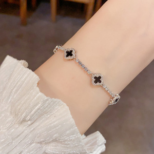 Pulsera de tenis Resoul Black <span class=keywords><strong>Van</strong></span> Four Leaf Clover <span class=keywords><strong>Cleef</strong></span> Cz, chapada en oro sobre latón, pulseras al por mayor, pulsera de lujo para mujer - Product Image 3