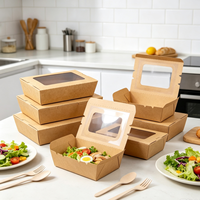 Caja de Papel Kraft para Llevar Ensaladas con Ventana Transparente, Envase de Grado Alimenticio para Frutas y Comidas, Cajas de Papel para Alimentos con Impresión Personalizada