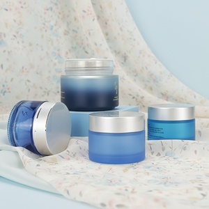 15g 30g 50g 100g Matte Blue Luxury Skincare Body Packaging <b>Empty</b> Colorful Glass <b>Jars</b> Frosted Cosmetic Glass Cream <b>Jar</b> with Lid - Product Image 1