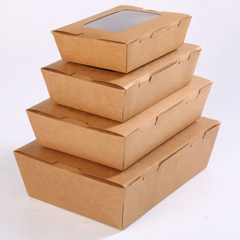 מותאם אישית חד פעמי קראפט נייר מהיר takeaway מזון מיכלים מתכלים takeout מותאם אישית נייר קופסא ארוחת הצהריים