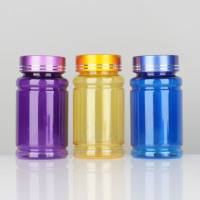 Emballage de comprimés colorés de médicaments en plastique vide personnalisé Pots de soins de santé Bouteilles de pilules PET de 100ml avec bouchons à vis uniques