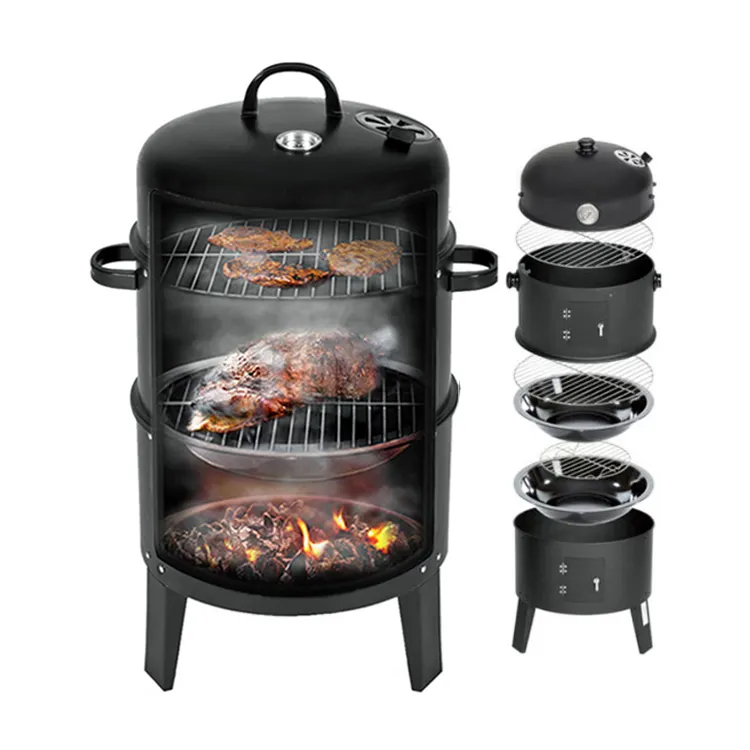 3 Layers Smokeless Charcoal Barbecue Grill Smoker Tower Vertical Barrel Smoked Bbq Grills