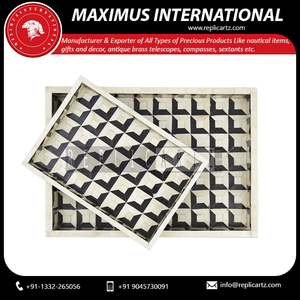 Bandeja Rectangular de Resina con Incrustaciones de Hueso, Bandeja Decorativa Otomana con Asas y Madreperla |   Decoración para el Hogar, Sala de Estar y Cocina - Product Image 4