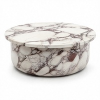 Table basse ronde en marbre Calacatta Viola avec base tambour, table centrale en pierre pour salon