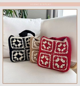 2024 Wholesale Bohemian Square <strong>Crochet</strong> <strong>Bag</strong> Handmade Knit Tote Shoulder Hand <strong>Bag</strong> for Women Straw <strong>Bag</strong> - Product Image 4