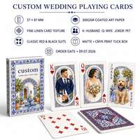 Jeu de cartes personnalisé avec motif de carreaux méditerranéens et aquarelle, portrait de couple, cadeau de mariage, service tout-en-un