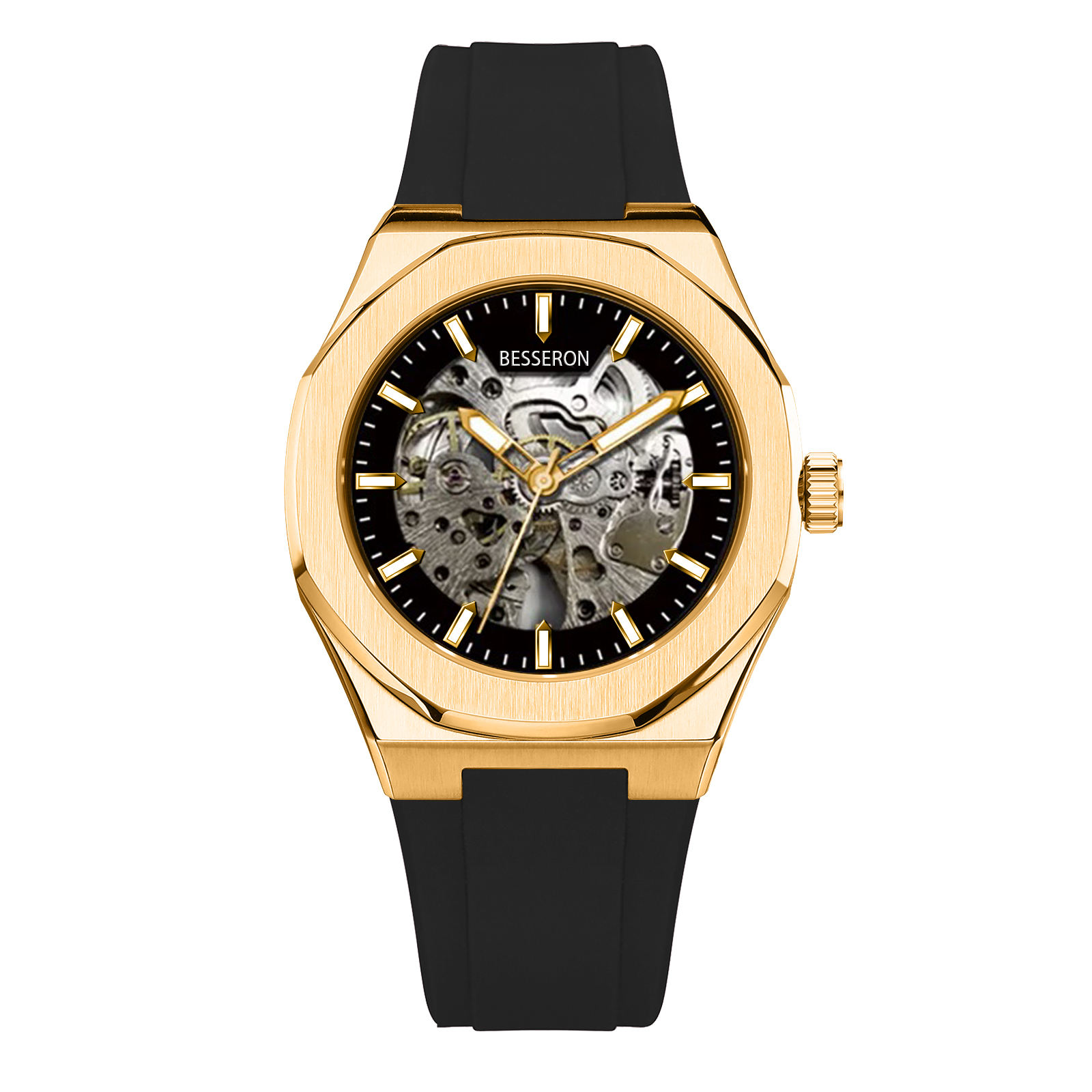 Gold automatic watch with rubber band