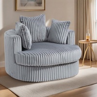 Fauteuil de salon confortable et écologique en velours côtelé, pivotant à 360°, à profil bas, rembourré de crème, pour la maison et les loisirs