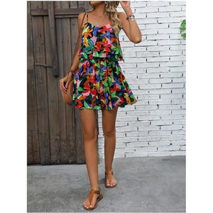 Combinaison d'été bohème pour femme à bretelles spaghetti, à volants superposés, en mousseline, sans manches, robe de vacances - Product Image 6