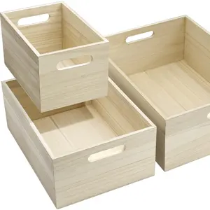 Portatile di grandi dimensioni in legno non finito casse di arti e mestieri organizzatori di legno organizzatore scatola di immagazzinaggio con 3 confezioni