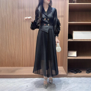 Élégante Robe Midi Décontractée pour Femme, Design Plissé Unique, Manches <span class=keywords><strong>Lotus</strong></span> à Volants, Vente Directe Usine - Product Image 2