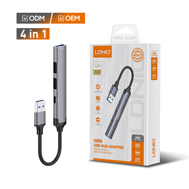 LDNIO DS-44C Type-c Docking Station 4 in 1 USB HUB Adapter USB to USB3.0*1+USB2.0*2+TYPE-C*1 Mac Book Pc Usb Hub