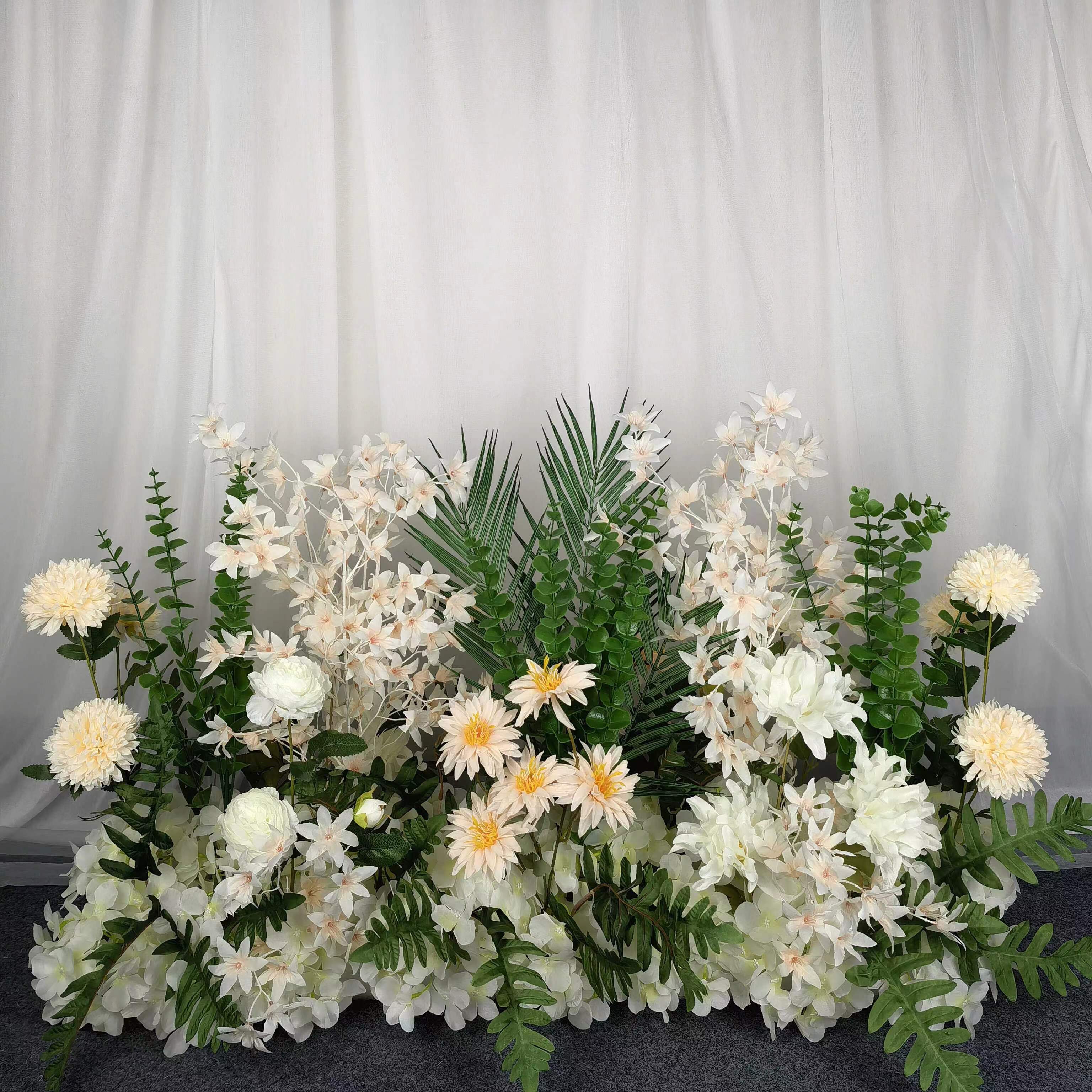Scattered leaf champagne with white background-floral pattern-1m