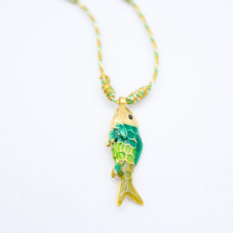 Dark green small fish necklace