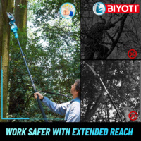 Ensemble combiné de scie à chaîne sans fil et de sécateur électrique BIYOTI BYT-X32 & BYT-106 2,2 m, kit d'outils de jardin 2 en 1 avec tige d'extension