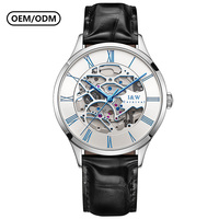 Montre automatique de luxe pour homme I&W Carnival, boîtier en acier inoxydable de 41 mm, cadran bleu, tourbillon, bracelet en cuir italien, montre mécanique