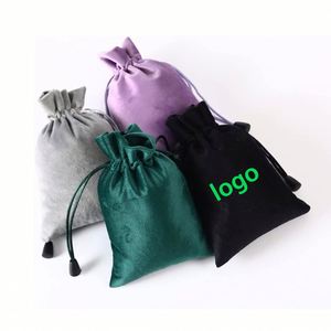 Custom Holiday Change Jewelry Storage Dust Proof <b>Drawstring</b> Velvet Bags for Jewelry With Green Logo - Product Image 1