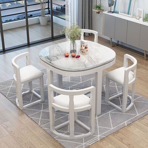 Set Tavolo e Sedie da Pranzo <span class=keywords><strong>in</strong></span> Legno Massello con Piano <span class=keywords><strong>in</strong></span> Marmo per Casa e Piccoli Appartamenti con Spazio di Archiviazione - Product Image 3