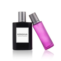 Vente en gros atomiseur noir rose unique à visser sur bouteilles de parfum en verre vides de 50ml emballage et boîte