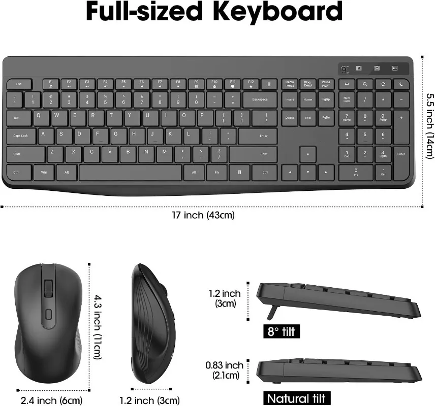 French Arabic 2.4G Mouse and Keyboard Slim Ergonomic Mouse Plug   Play for Computer Laptop PC Wireless Keyboard and Mouse Combo