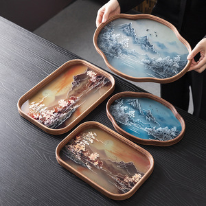 ถาดชาทำจากแก้วลายนูนหรูหราเป็นมิตรกับสิ่งแวดล้อมพร้อมขอบไม้โบราณสำหรับการนำเสนอห้องรับประทานอาหาร - Product Image 5