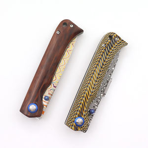 سكين قابل للطي للتخييم في الهواء الطلق بمقبض G10 شفرة دمشقية بيثون نسيج جلد تصنعه بنفسك درجة تصنيع المعدات الأصلية تخصيص سكين جيب - Product Image 5