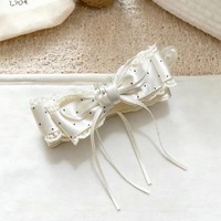 Pince à cheveux banane rose à pois en dentelle, faite main, style coréen, de luxe léger, la plus vendue, pour queues de cheval hautes, avec nœud en ruban, tendance internet