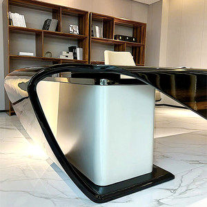 Scrivania Direzionale Moderna di Lusso Bently a Forma di L, Impiallacciatura Sfumata Arancione e Nera per Uso Domestico, Scrivania per <span class=keywords><strong>Computer</strong></span> - Product Image 5