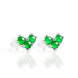 S925 silver setting natural A-grade jadeite <b>emerald</b> heart-shaped earrings, icy-grade earrings, jadeite women's jewelry piece - Product Image 3
