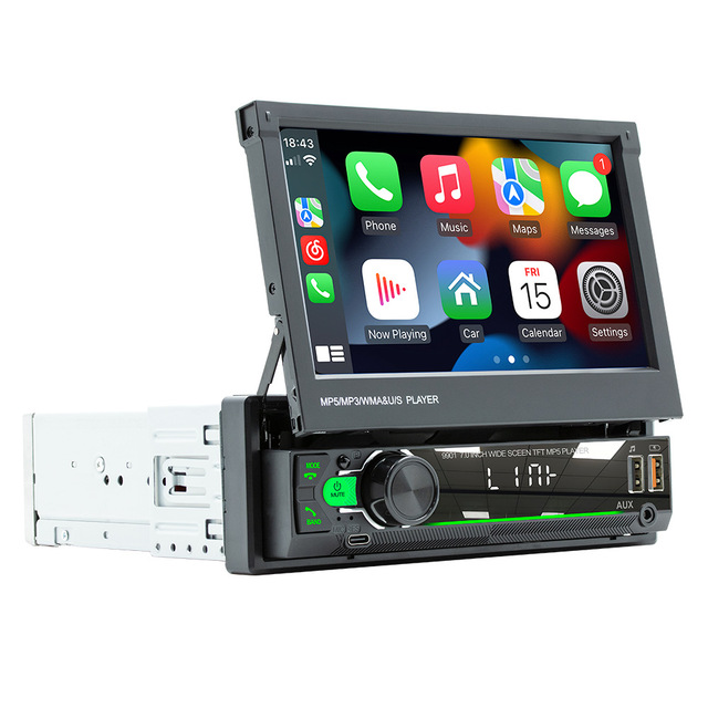 7 Inch 1Din Retractable Screen Car Radio MP5 Player CarPlay Android Auto Mirror Link FM Transmitter Bt Car Stereo
