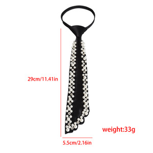 Corbata de Perlas y Diamantes de Imitación Negra Monocromática, Accesorio Decorativo para Mujer, Joyería de Moda - Product Image 2