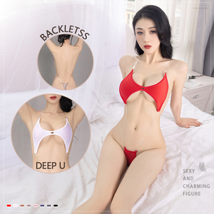 Body de Lencería Sexy de Satén <span class=keywords><strong>Sedoso</strong></span> Transparente con Espalda Descubierta y Tirantes Huecos Estilo Sukumizu Japonés 6431 - Product Image 4