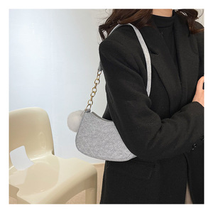 Shoulder Handbags Markdown Sale Women's Shoulder Bags Fashion Casual Underarm Bags Solid Color Chain Bag with <b>Plush</b> Ball - Product Image 5
