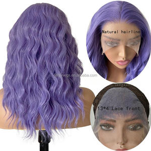 Parrucche Frontali in Pizzo Ondulate e Riccioline Viola Trasparente Colorate 13x4, Resistenti alle Alte Temperature, Senza Colla, Corte, Premium - Product Image 3