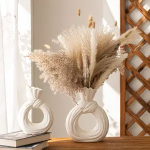 Nouvelle ferme Unique moderne nordique élégant blanc cercle rond fleur beignet Vases en céramique pour la décoration intérieure