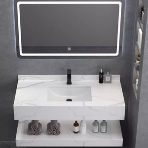Meuble de salle de bain avec vasque en céramique brillante à poser sous le plan - Product Image 6