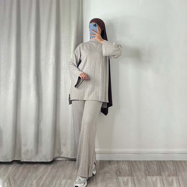 Women Knitted Matching Set Lounge Wear Sets Ribbed 2pcs Knit Sets