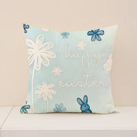 Housse de coussin YINUAN bleu clair avec motif lapin de Pâques et fleurs, fermeture éclair, décorative