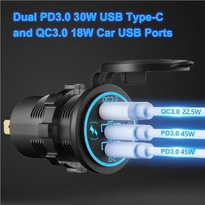 12V 24V Dual Port Car Charger PD 3.0 QC 3.0 Fast Charging USB Charging Socket with <b>LED</b> Touch Switch for Car Motorcycle RV - Product Image 3